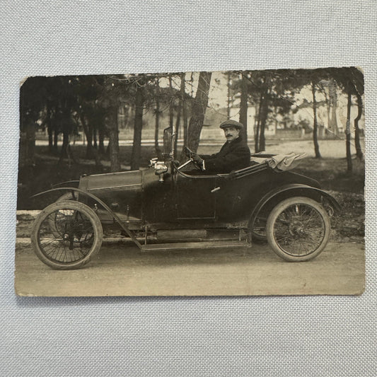 Vintage Postcard Real Photo Postcard RPPC Post Card Man in Early Automobile Car
