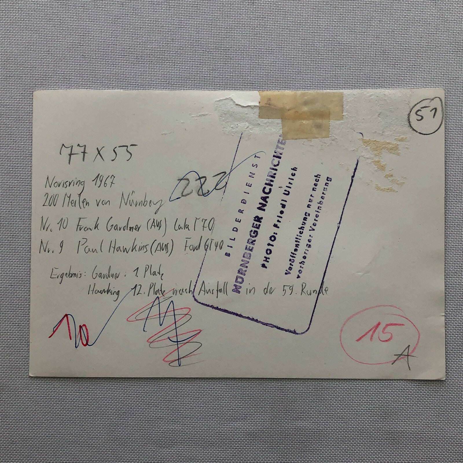 Vintage 1967 Ford GT40 and Lola T70 Racing Photo Photograph Norisring Circuit 