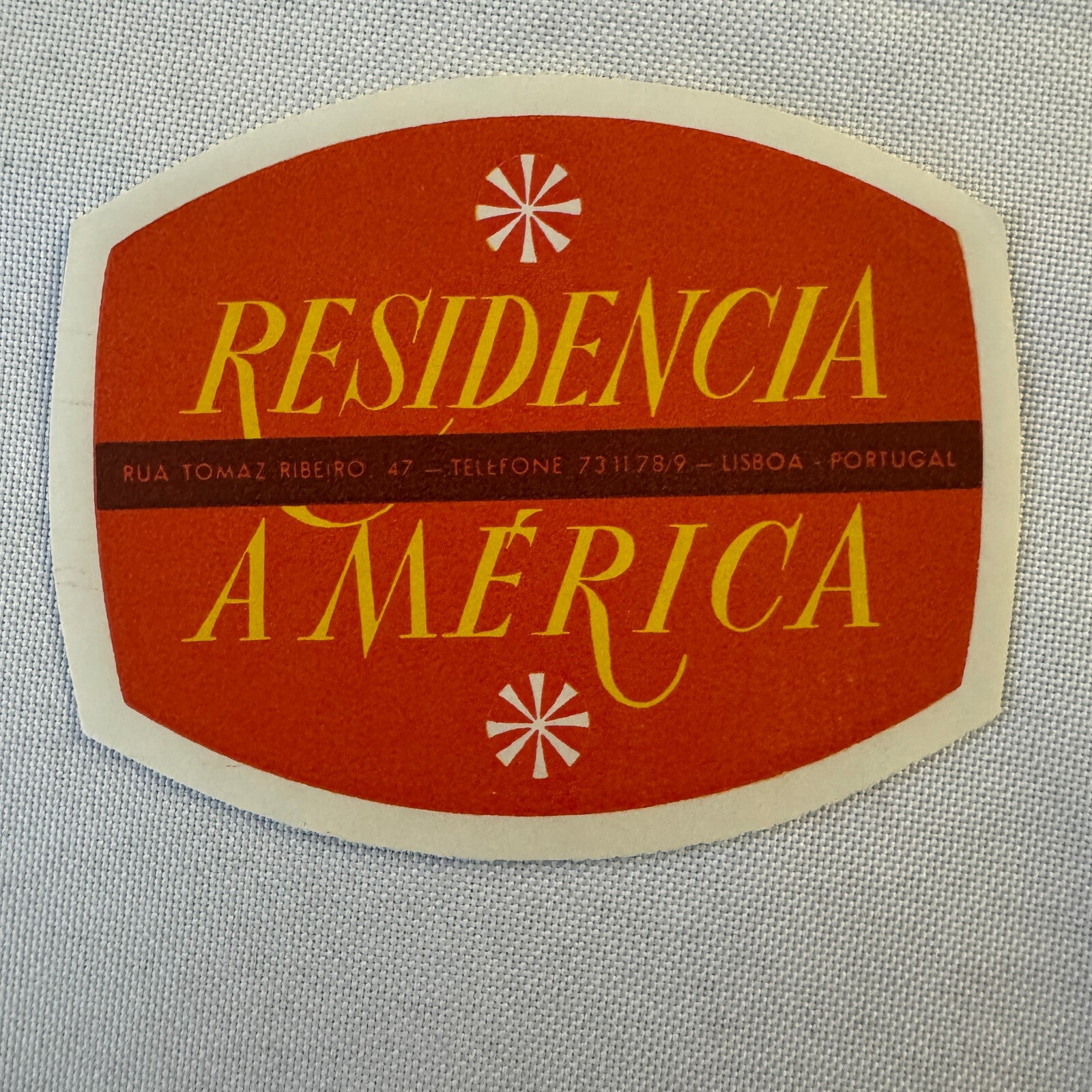 Vintage Hotel Travel Luggage Label Lisboa Portugal Residencia America Hotel
