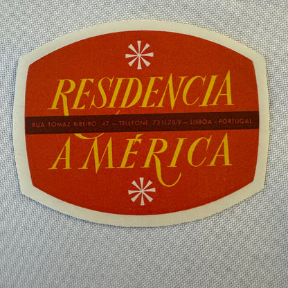 Vintage Hotel Travel Luggage Label Lisboa Portugal Residencia America Hotel