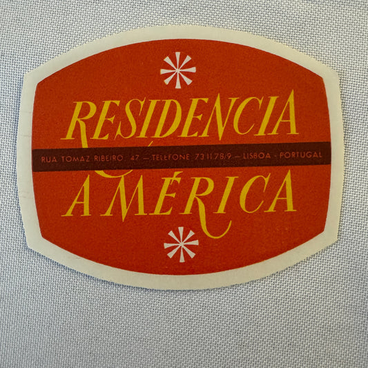 Vintage Hotel Travel Luggage Label Lisboa Portugal Residencia America Hotel