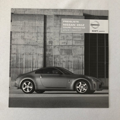 Nissan 350Z 350 Z Coupe and Roadster Car Sales Brochure Catalog GERMAN Text 2007