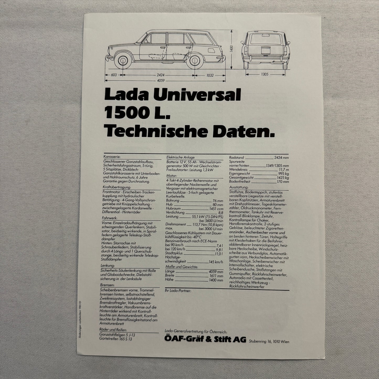 Lada Universal 1500 L Car Sales Brochure Catalog Advertising German Text