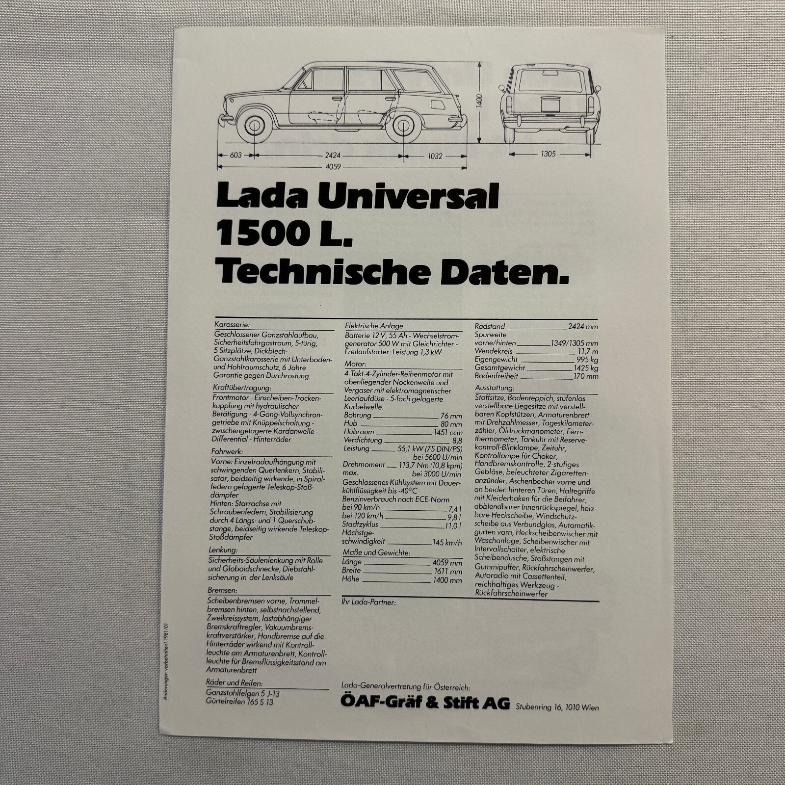 Lada Universal 1500 L Car Sales Brochure Catalog Advertising German Text