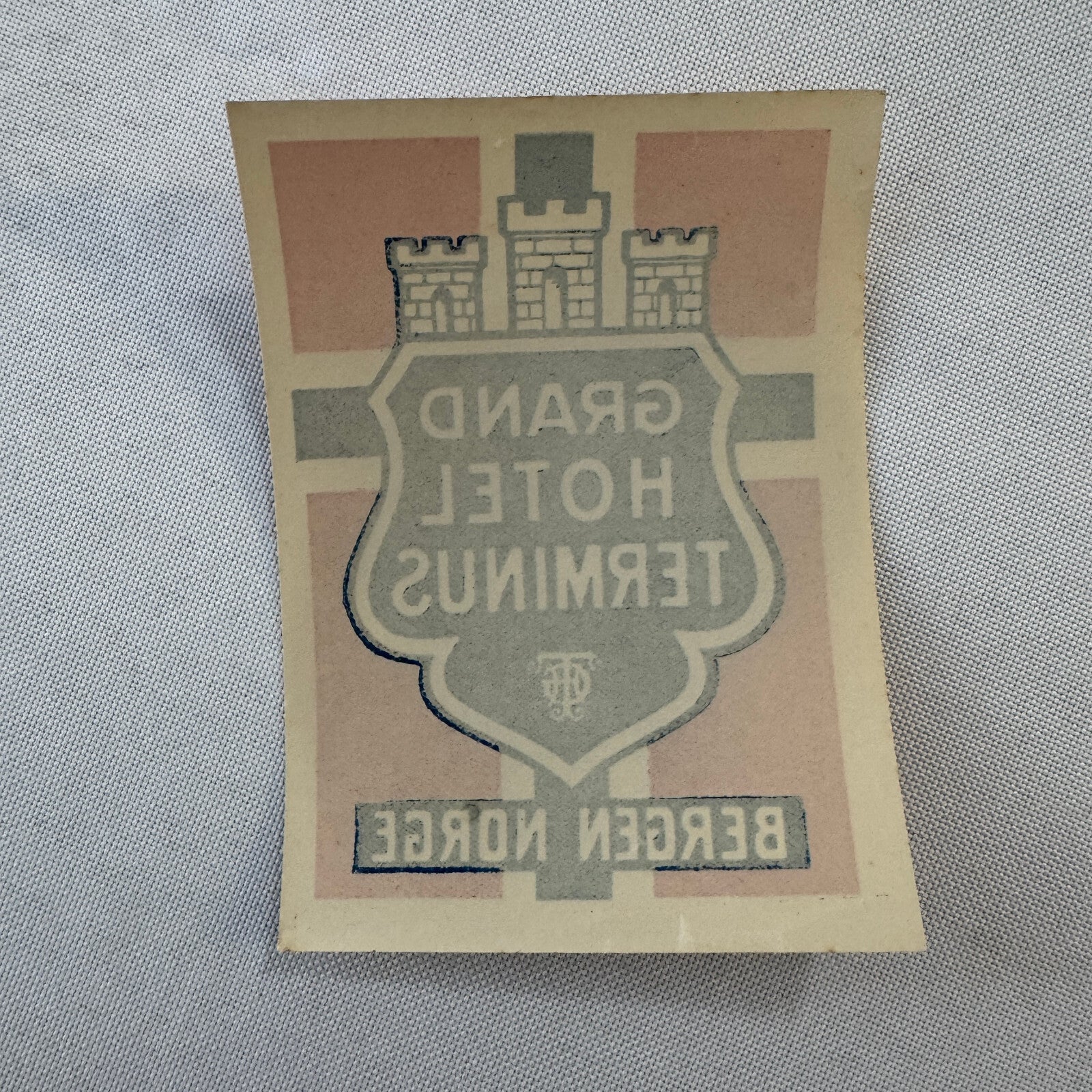 Vintage Hotel Travel Luggage Label Grand Hotel Terminus Bergen Norway Norwegian