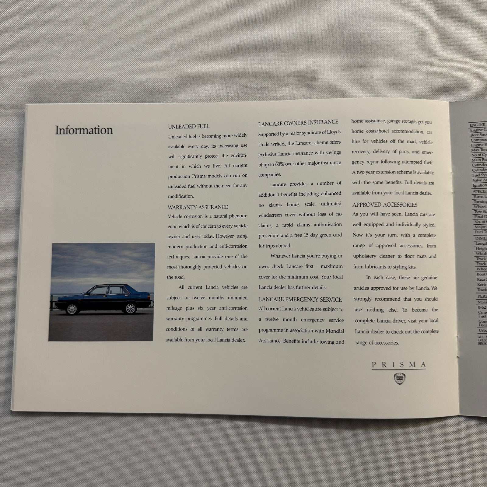 Lancia Prisma Car Sales Brochure Catalog Advertising Prisma Symbol 1600ie