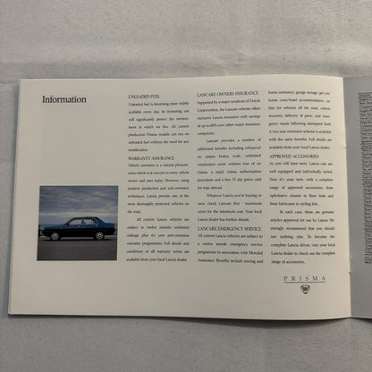 Lancia Prisma Car Sales Brochure Catalog Advertising Prisma Symbol 1600ie