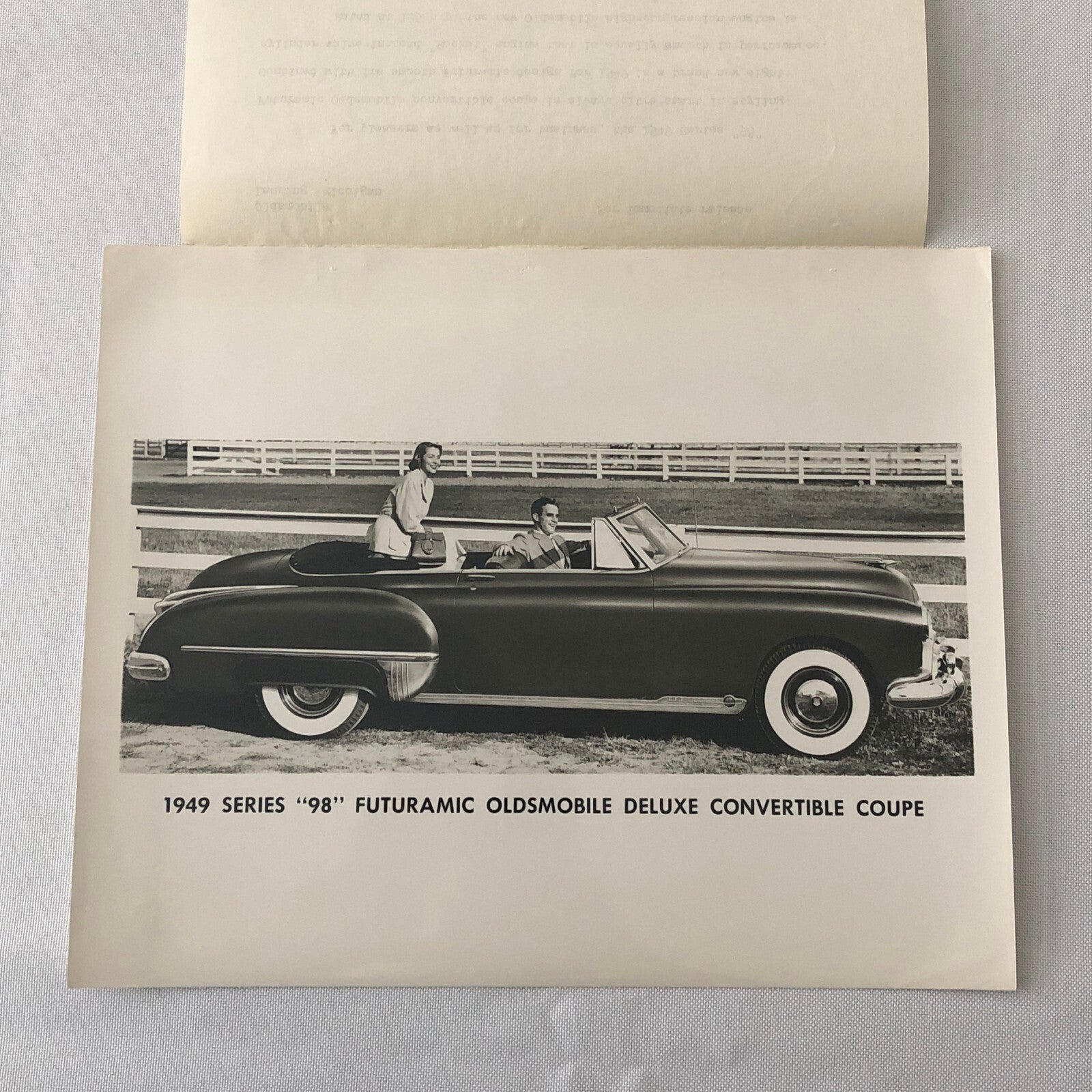 1949 Oldsmobile Series 98 Futuramic Convertible Factory Press Photo Photograph