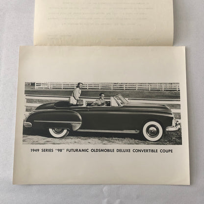 1949 Oldsmobile Series 98 Futuramic Convertible Factory Press Photo Photograph