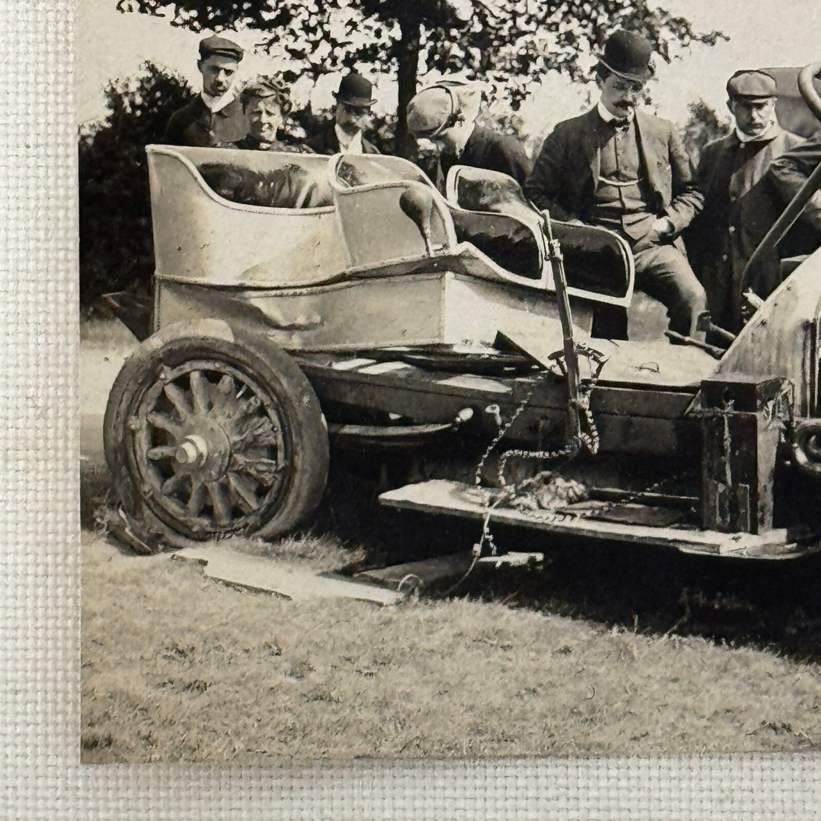 Vintage Photo Photograph Print People with Early Automobile Car Jalopy Wrecked