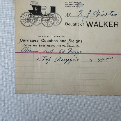 Walker and Company Receipt Letterhead Document 1908 Carriage Sleigh Ann Arbor MI
