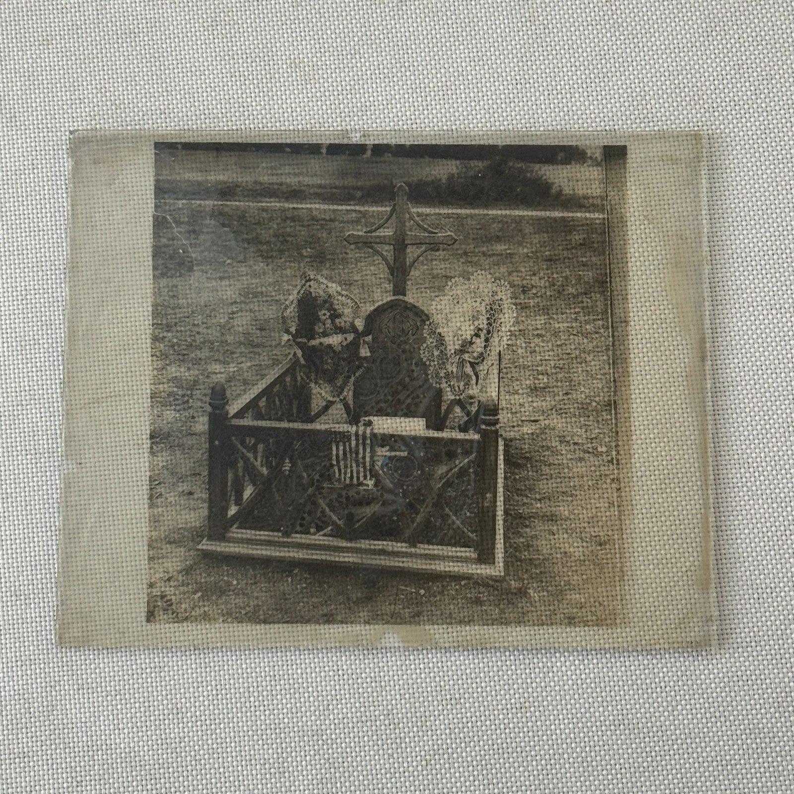 Antique Glass Plate Lantern Slide Quentin Roosevelt  Grave Cemetery