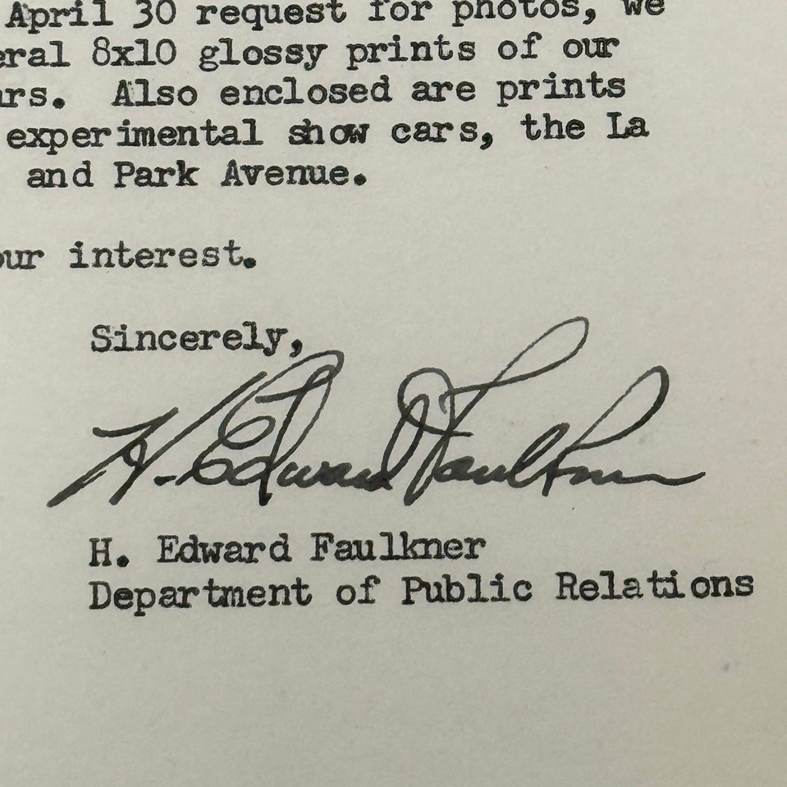 1954 Cadillac Letter Letterhead Vintage Document Signed Public Relations