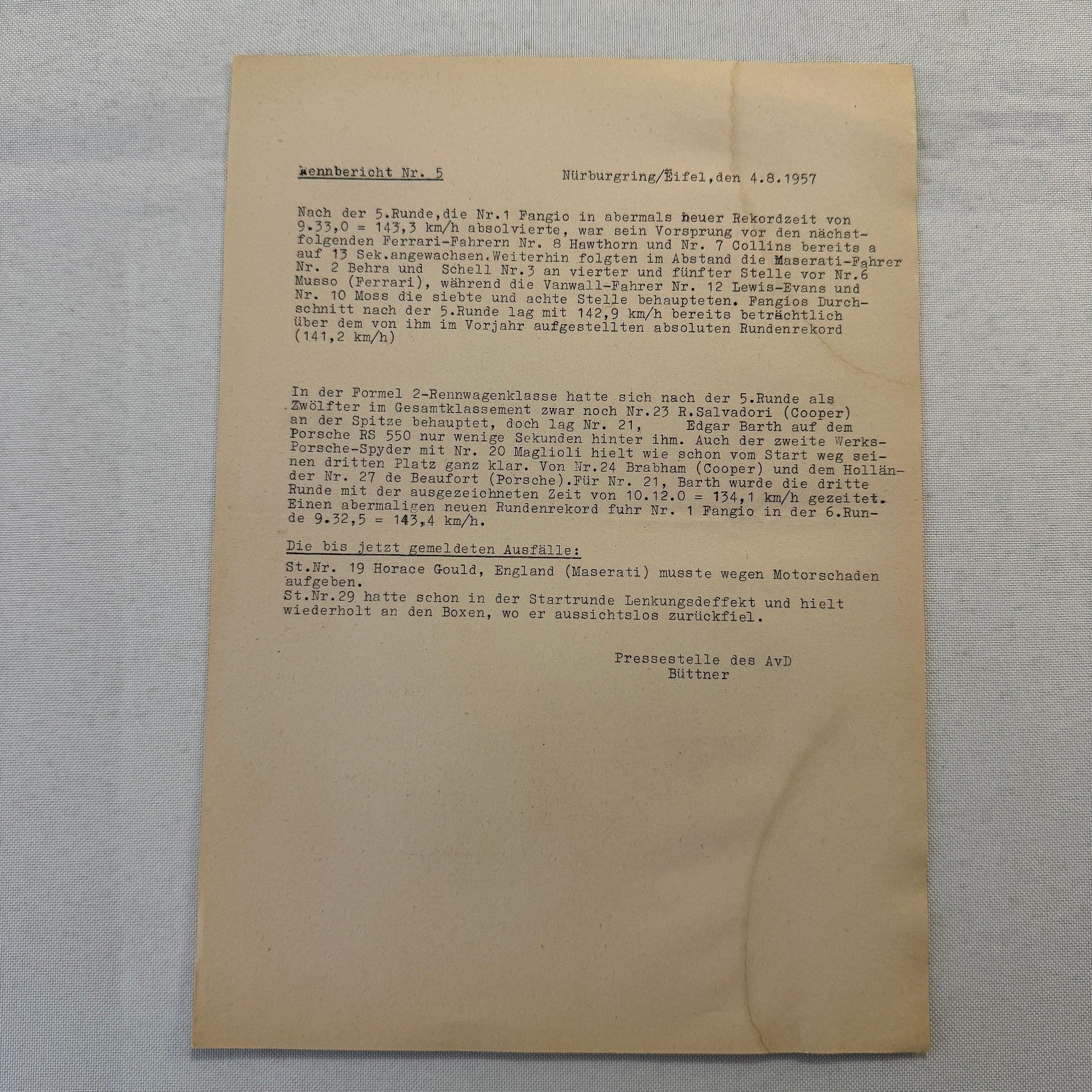 1951 AVD European Grand Prix at Nurburgring Racing Race Document Lot 11x