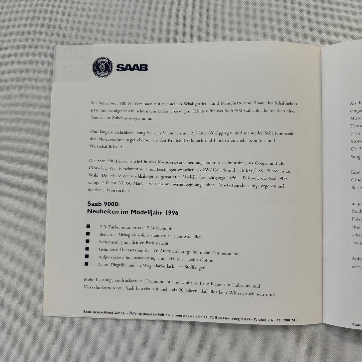 1996 Saab Factory Press Kit Photos Saab 900 Saab 9000 German Text