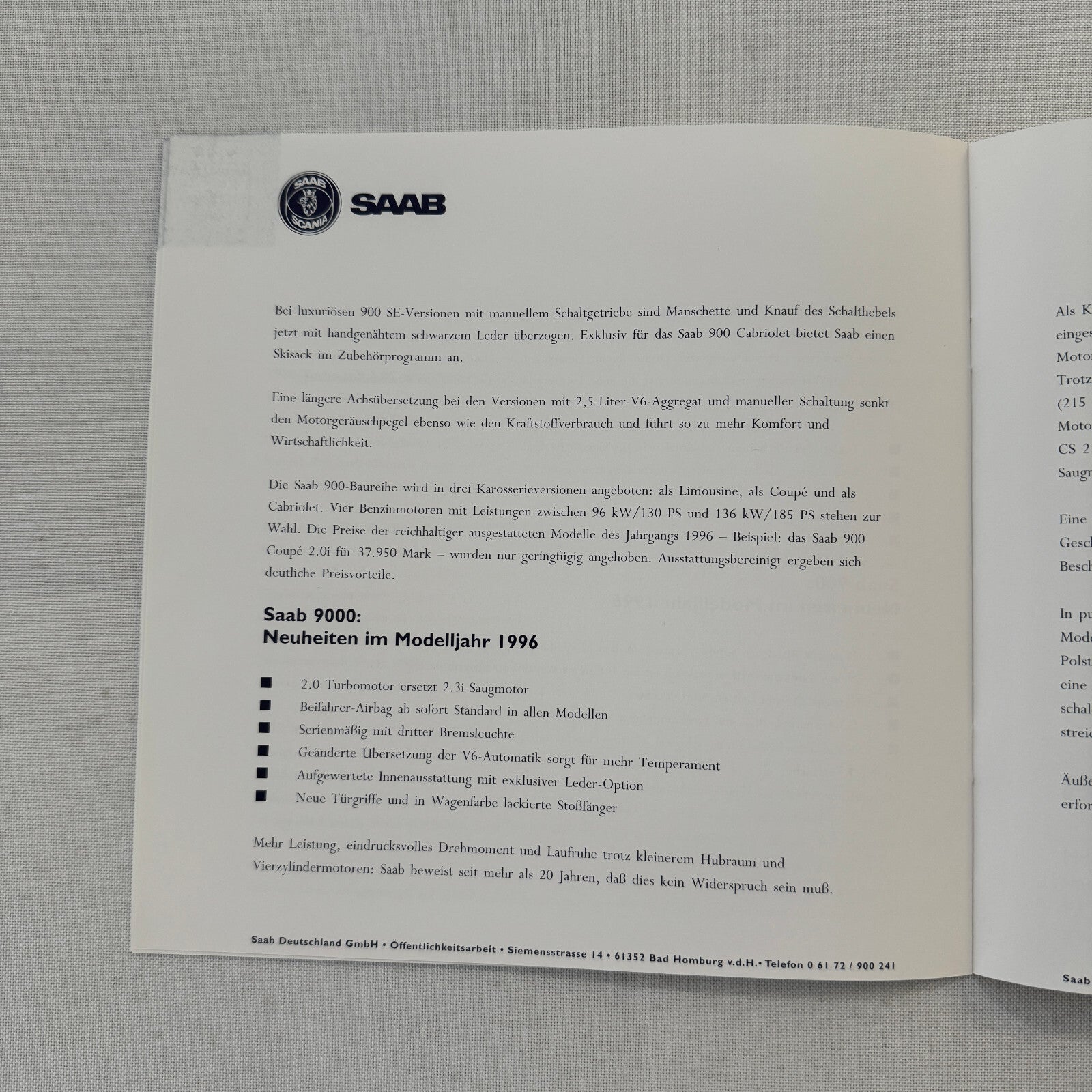1996 Saab Factory Press Kit Photos Saab 900 Saab 9000 German Text