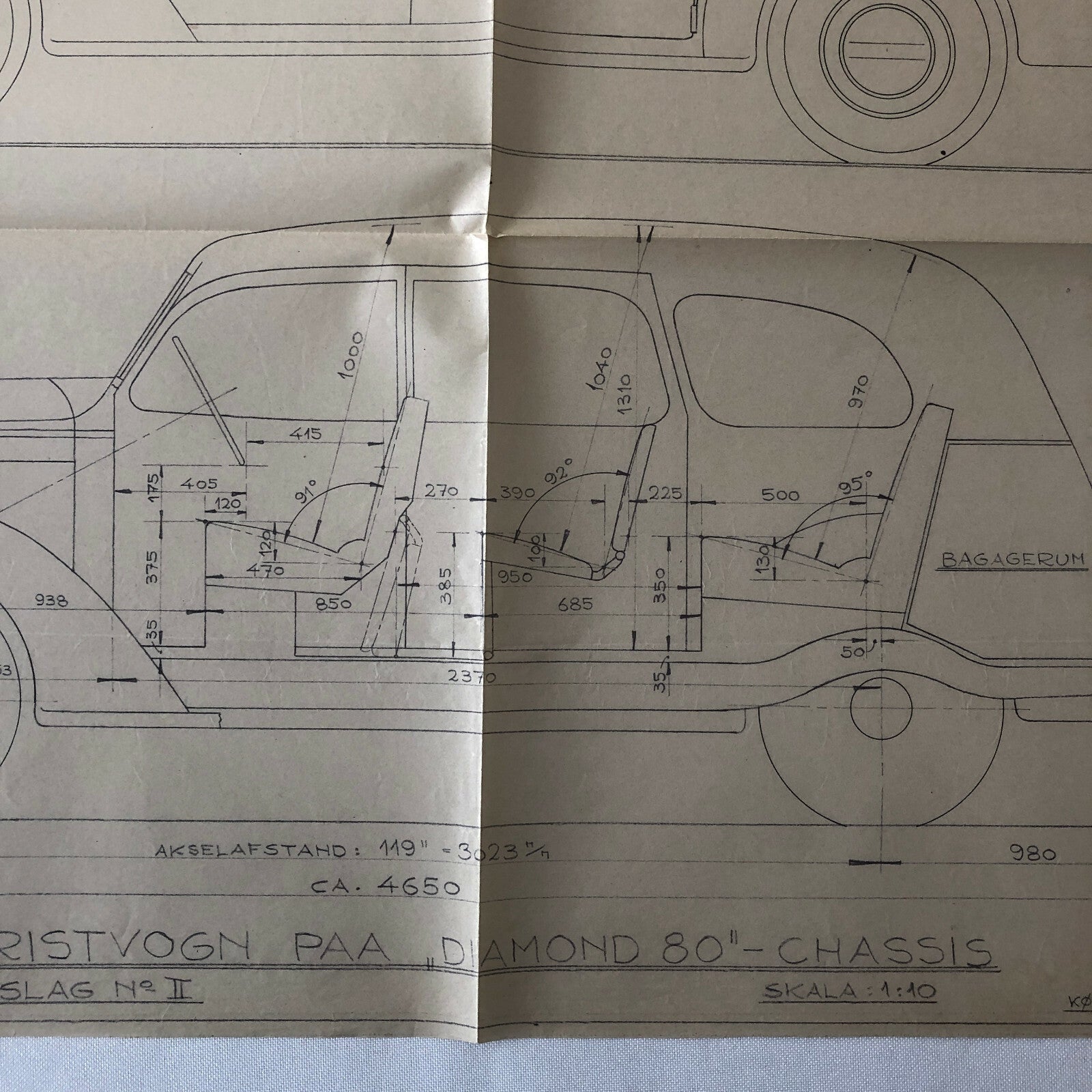 1937 Coachbuilder Car Design Blueprint Rendering Blue Print 4-door Sedan 