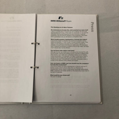 2001 BMW Williams F1 Press Kit Ralf Schumacher Juan Pablo Montoya Brochure