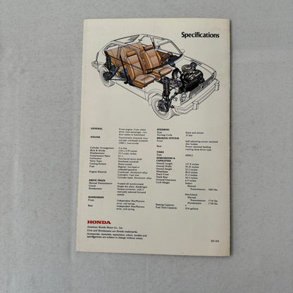 Honda Civic Sedan and Hatchback Sales Brochure Catalog 1976 1977