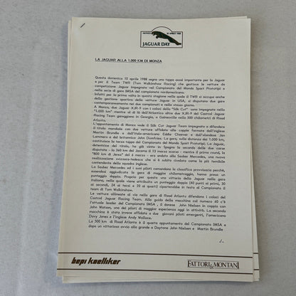 1988 Jaguar Silk Cut Racing Press Kit Photos Jaguar Day at Monza ITALIAN
