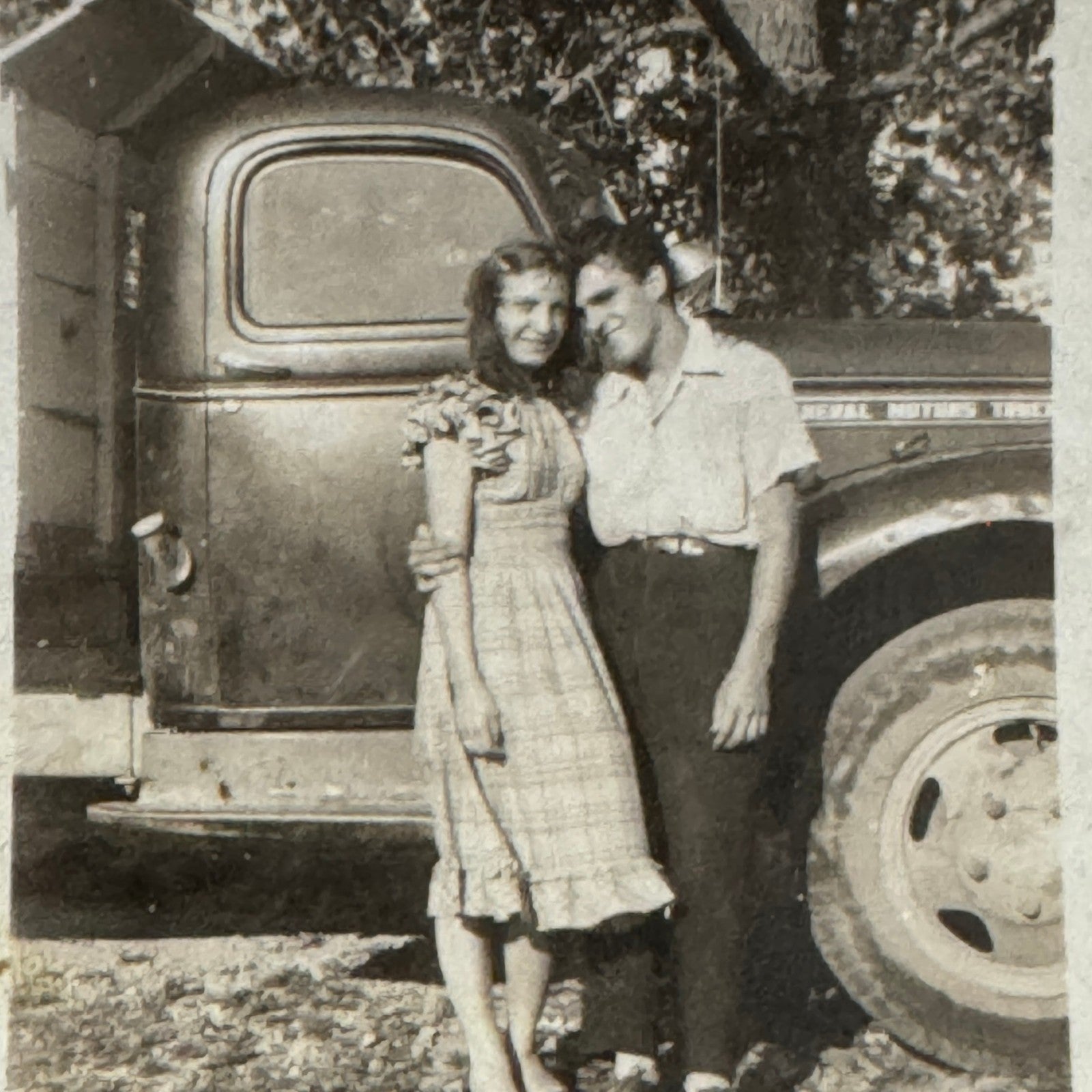 Vintage Photo Photograph Print People with Truck Couple Man Woman Snapshot