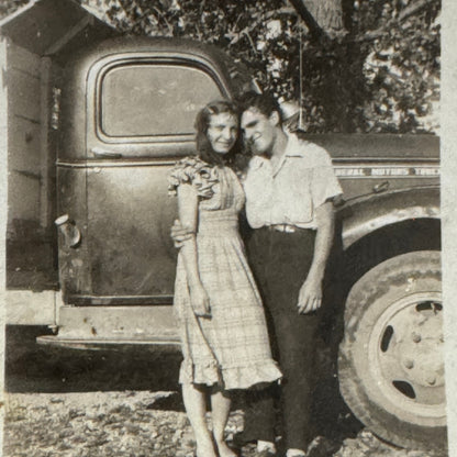 Vintage Photo Photograph Print People with Truck Couple Man Woman Snapshot