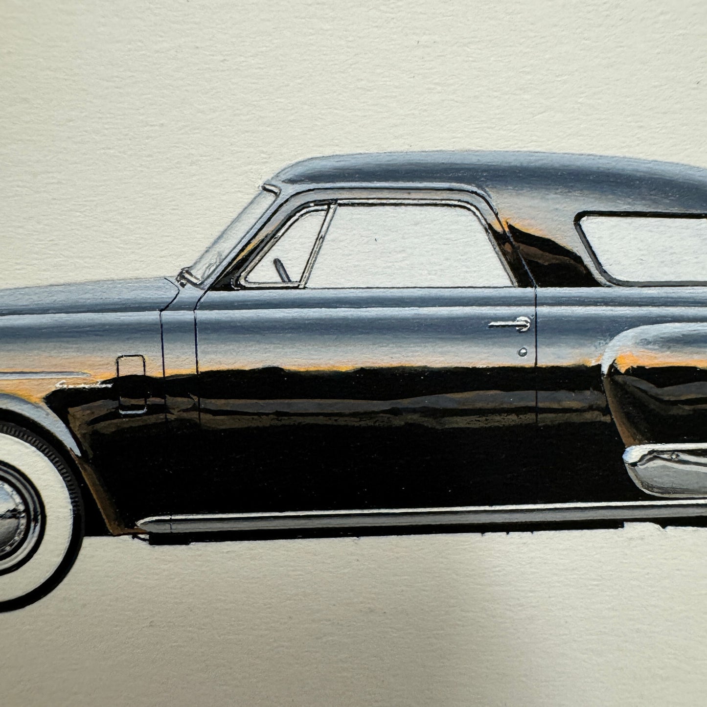 1950 Studebaker Commander Car Illustration Art Drawing Vintage Miniature