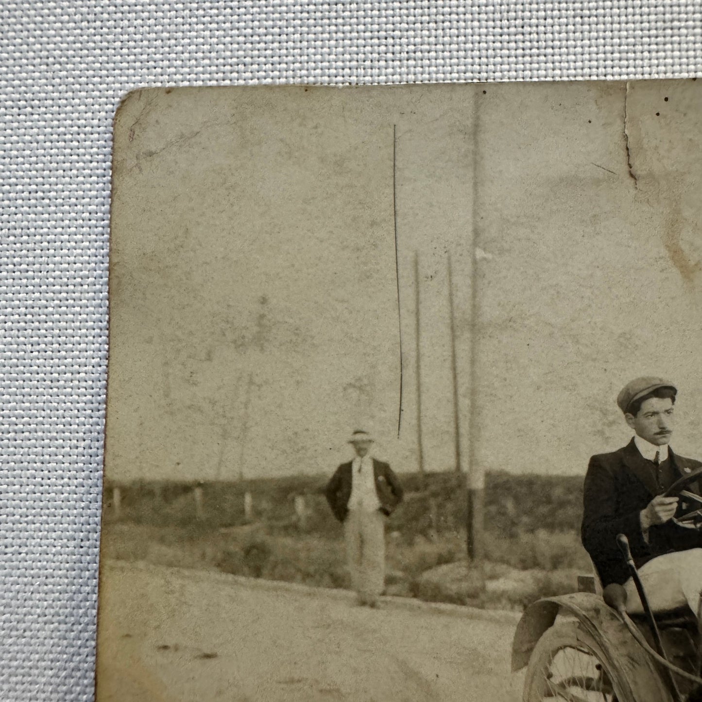 Vintage Real Photo Postcard RPPC Man with Early Automobile Car Vehicle French