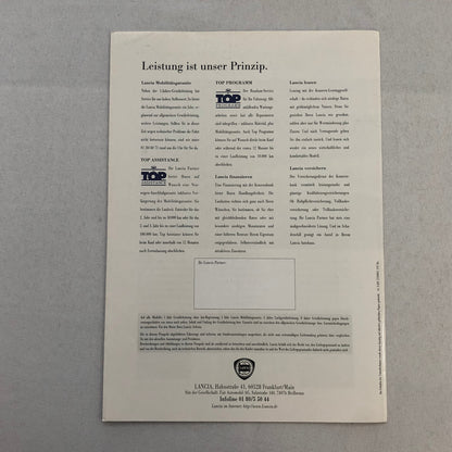 Lancia Dedra SW Station Wagon Car Sales Brochure Catalog Dedra German Text
