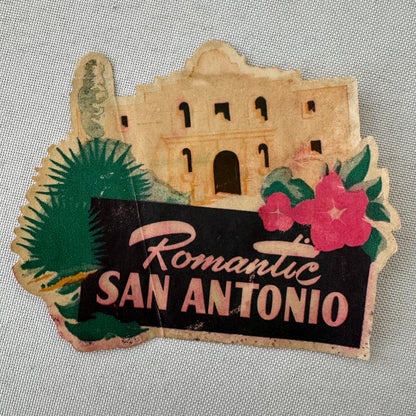 Romantic San Antonio Texas Travel Luggage Label Vintage