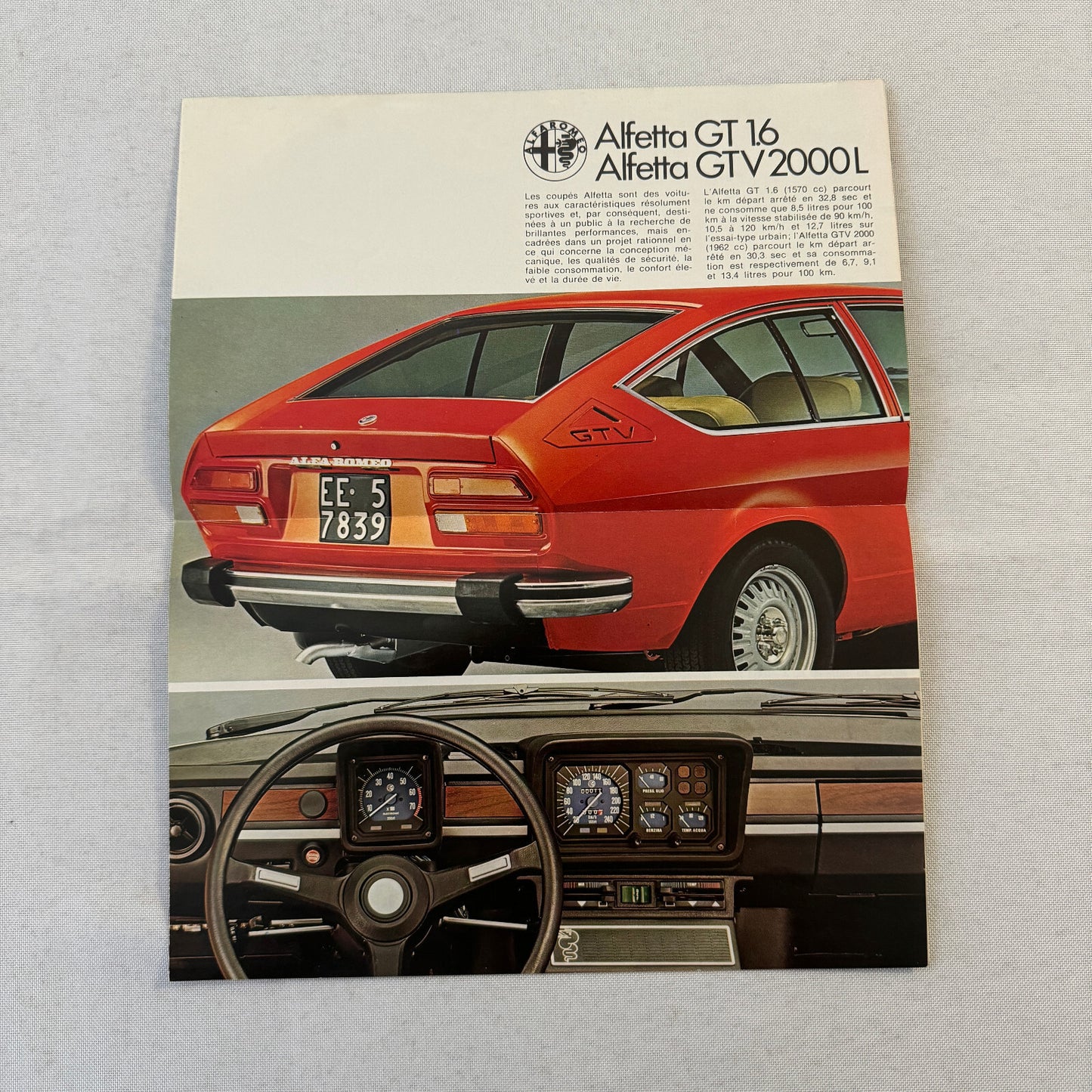 Alfa Romeo Alfetta GT 1.6 and Alfetta GTV 2000L Car Brochure Catalog FRENCH