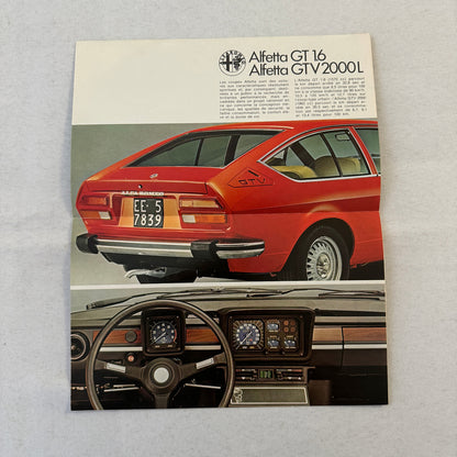 Alfa Romeo Alfetta GT 1.6 and Alfetta GTV 2000L Car Brochure Catalog FRENCH