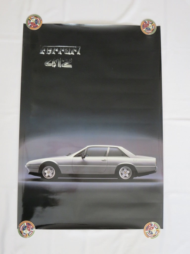 Poster Ferrari 412 Original 1980s Factory Automotive Art Decor Silver Car