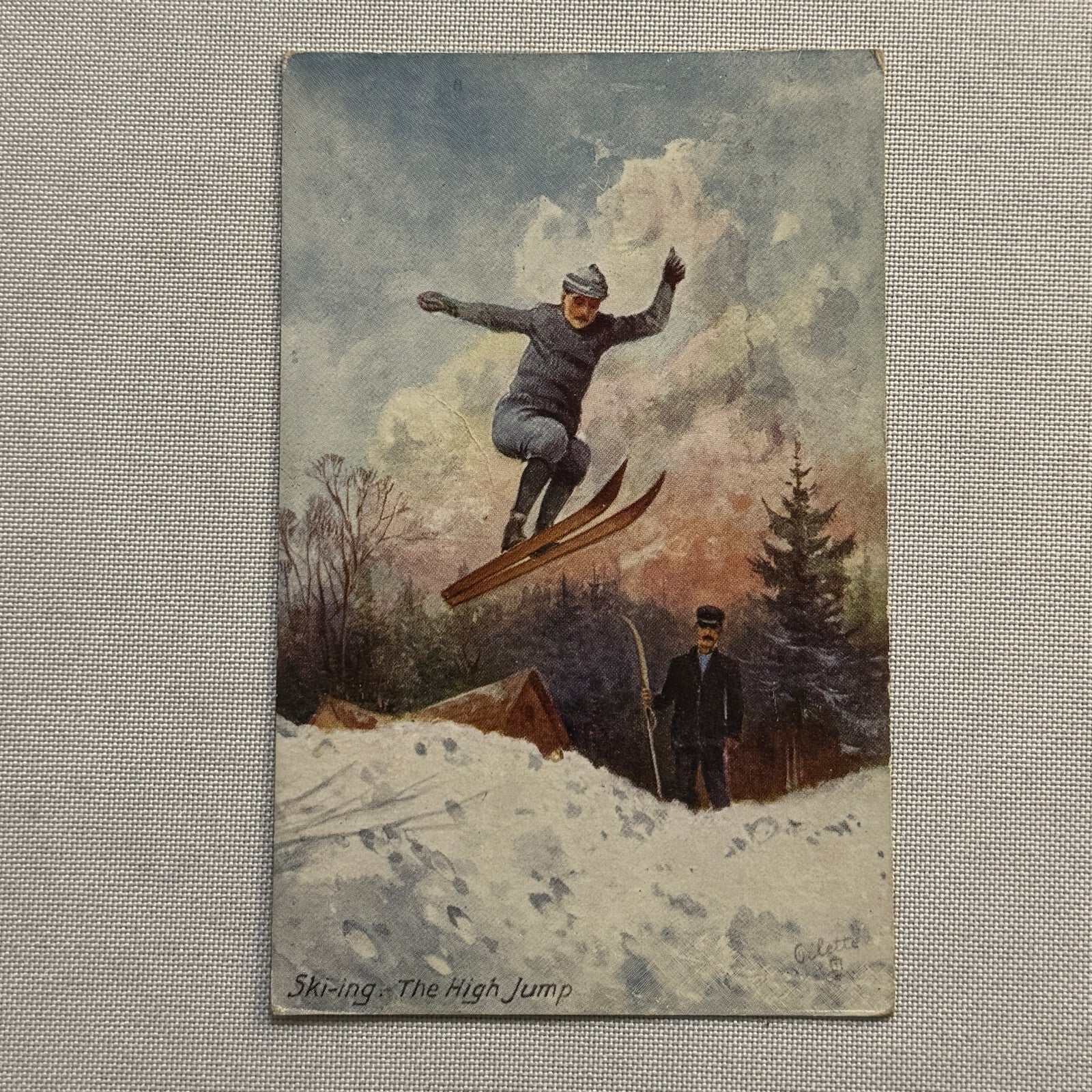 Tucks Postcard High Jump Skiing Antique Vintage Gilette