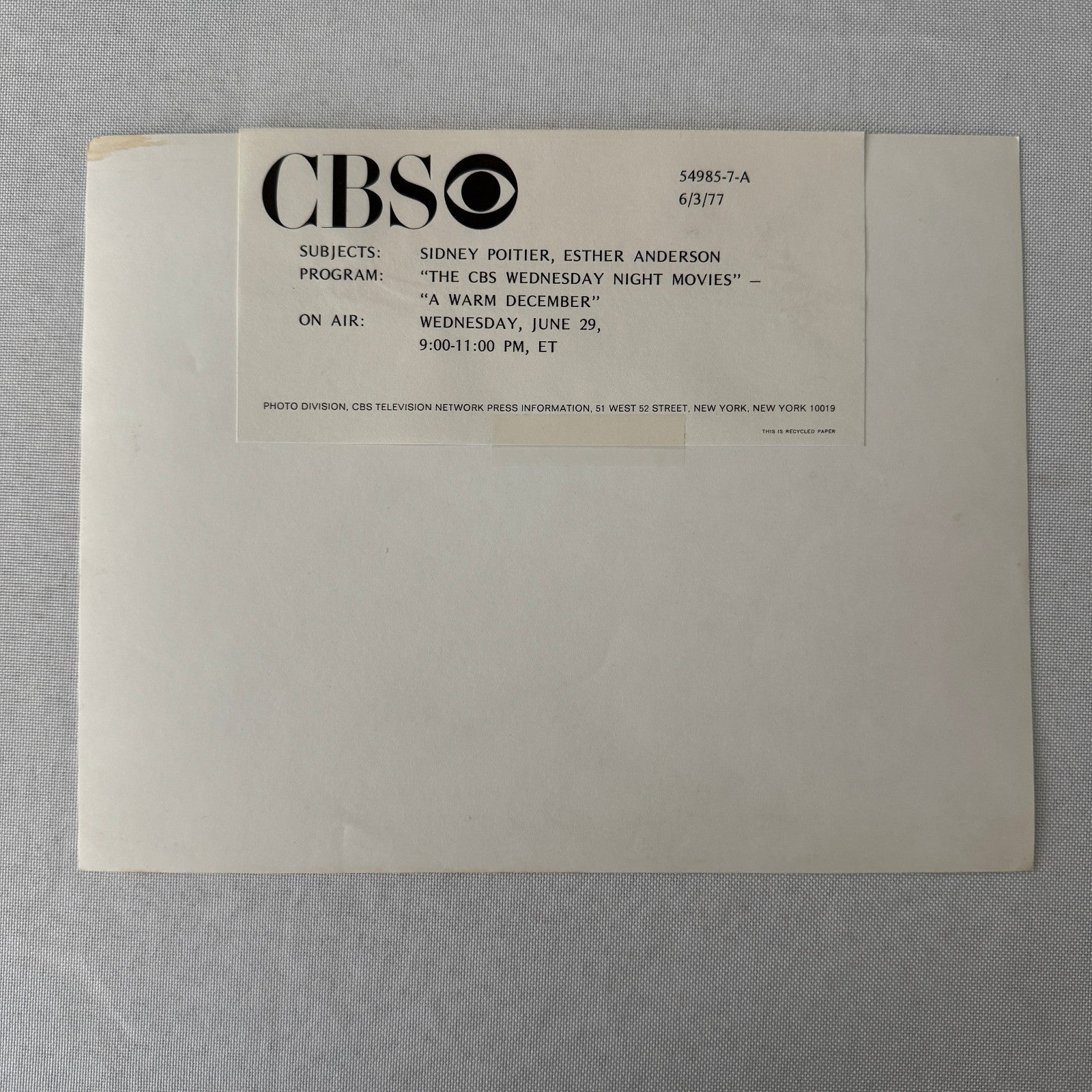 Vintage Movie Still Press Photo Photograph Sidney Poitier Esther Anderson CBS TV