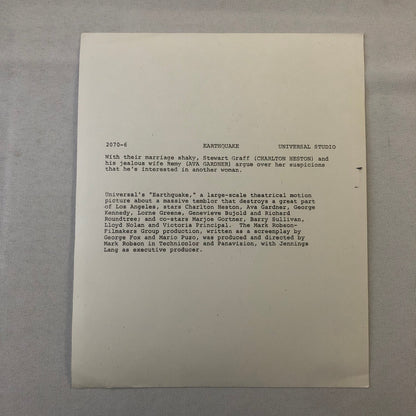 Earthquake Movie Film Charlton Heston Ava Gardner Photo Photograph Print