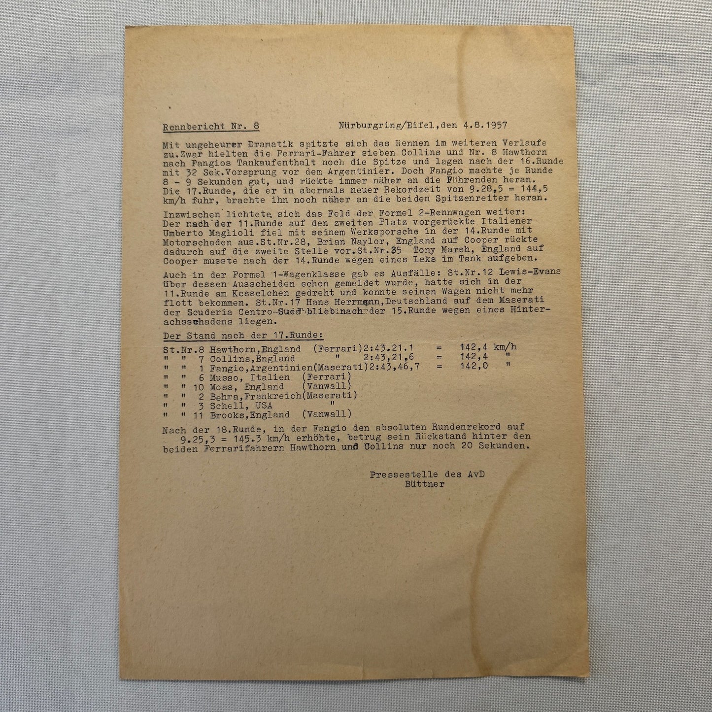 1951 AVD European Grand Prix at Nurburgring Racing Race Document Lot 11x
