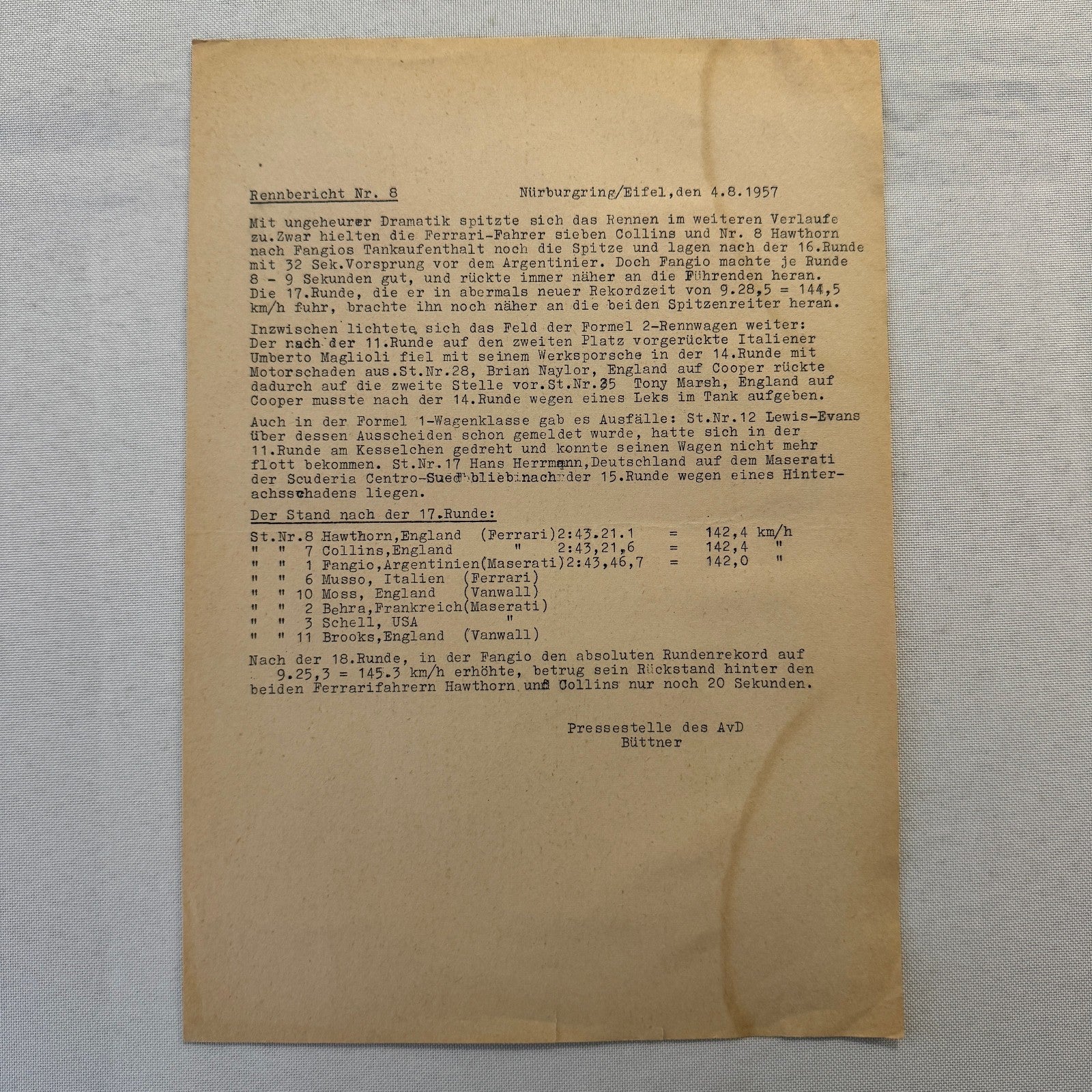 1951 AVD European Grand Prix at Nurburgring Racing Race Document Lot 11x