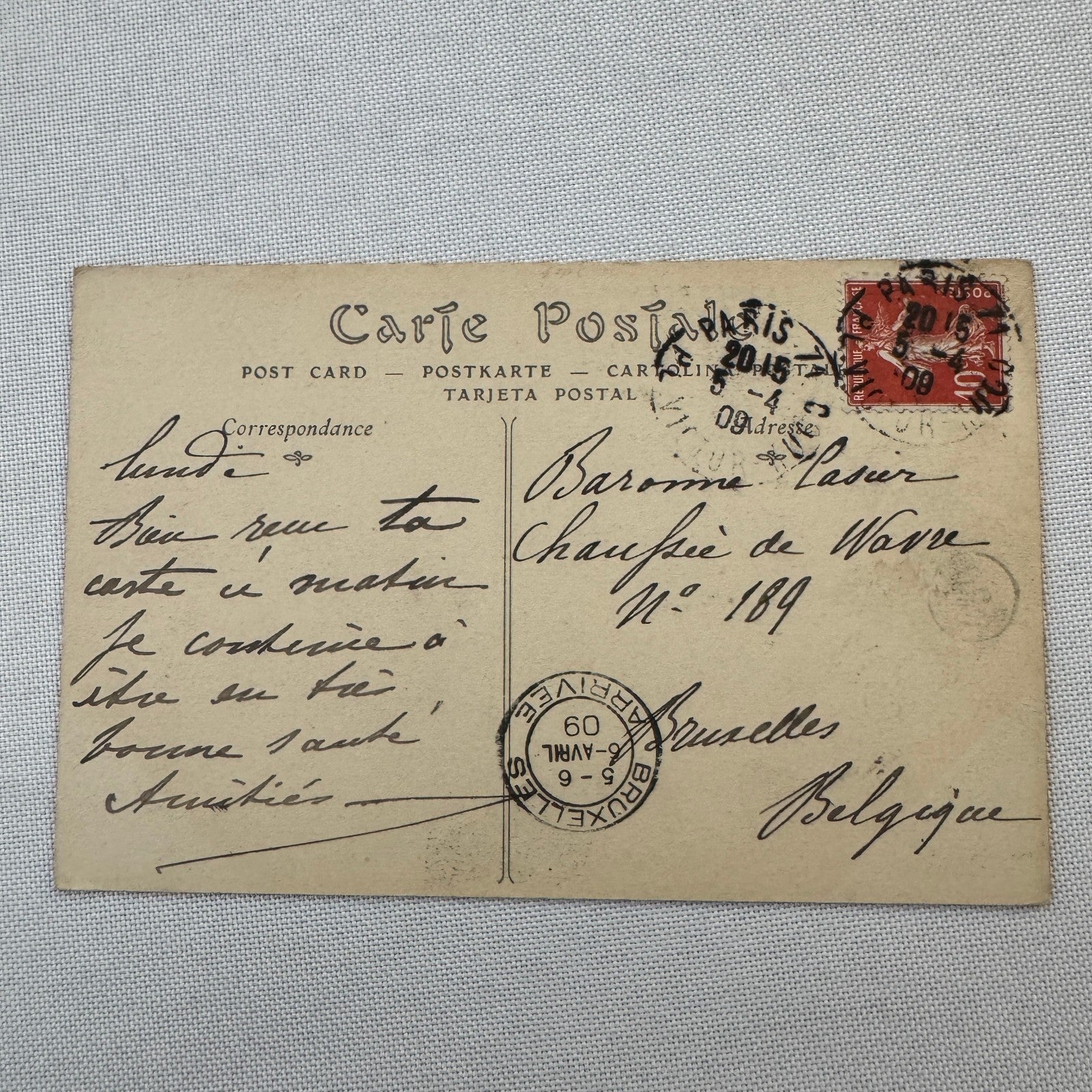 Vintage Zeppelin Airship Dirigible Postcard French Paris Eiffel Tower 1909