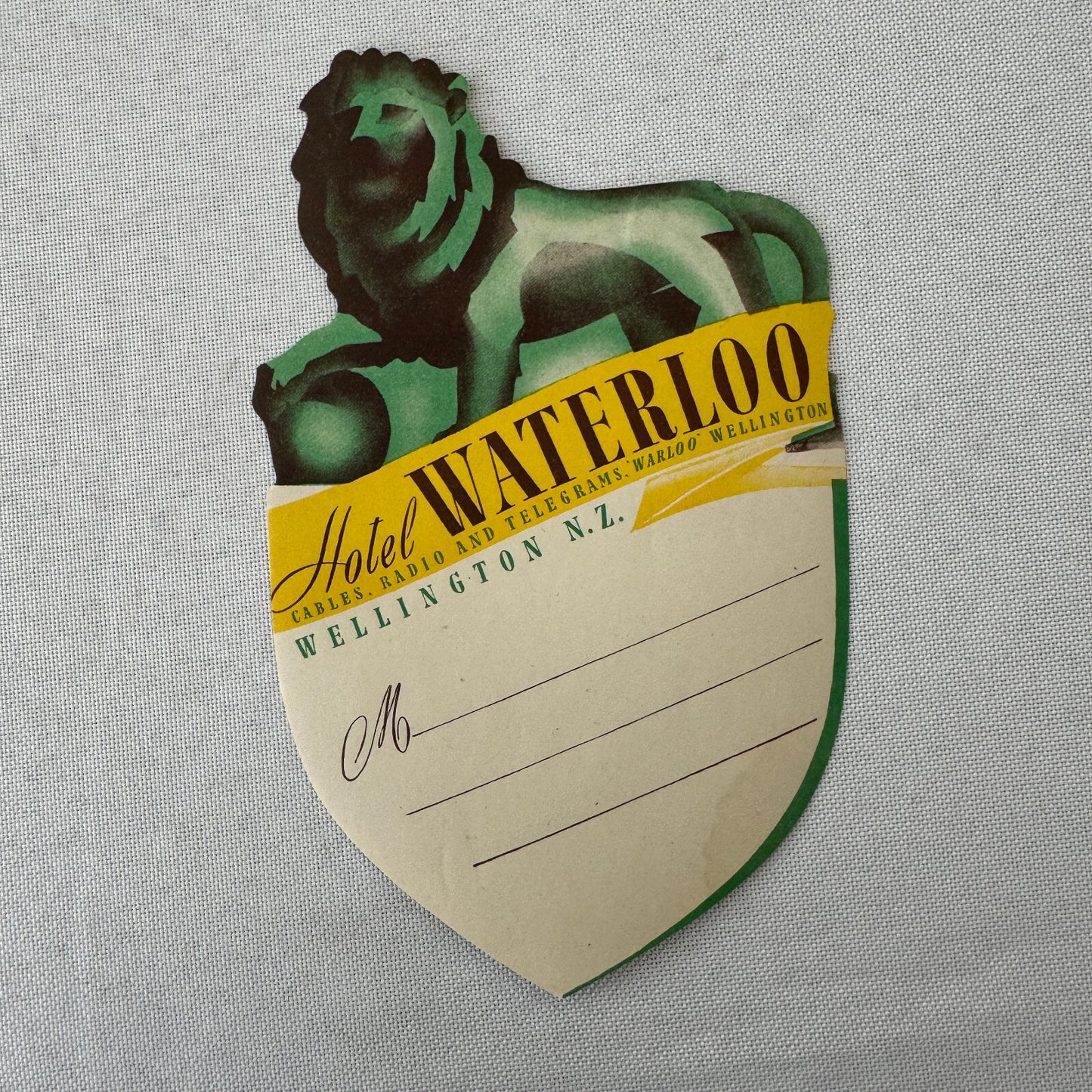 Vintage Hotel Travel Luggage Label Hotel Waterloo Wellington New Zealand Lion