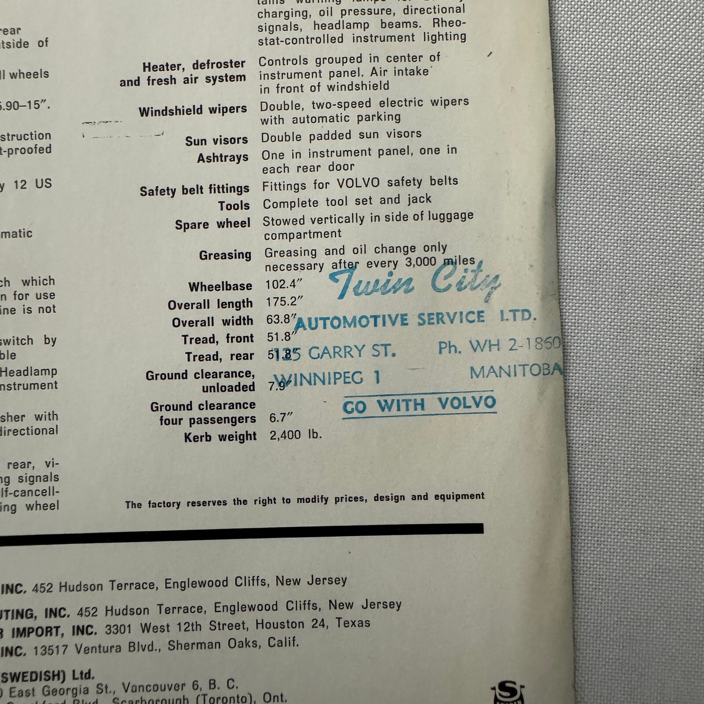 Volvo 122 S 122S Car Sales Brochure Catalog Vintage Advertising