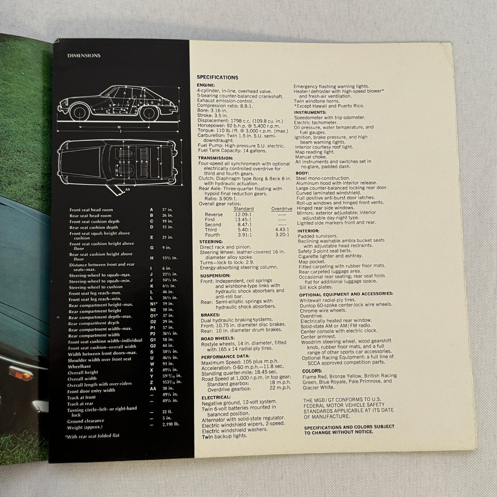 MG MGB GT Vintage Car Sales Brochure Catalog Advertising