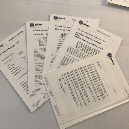 1992 Saab 9000 Car Press Kit Brochure Photos German Text