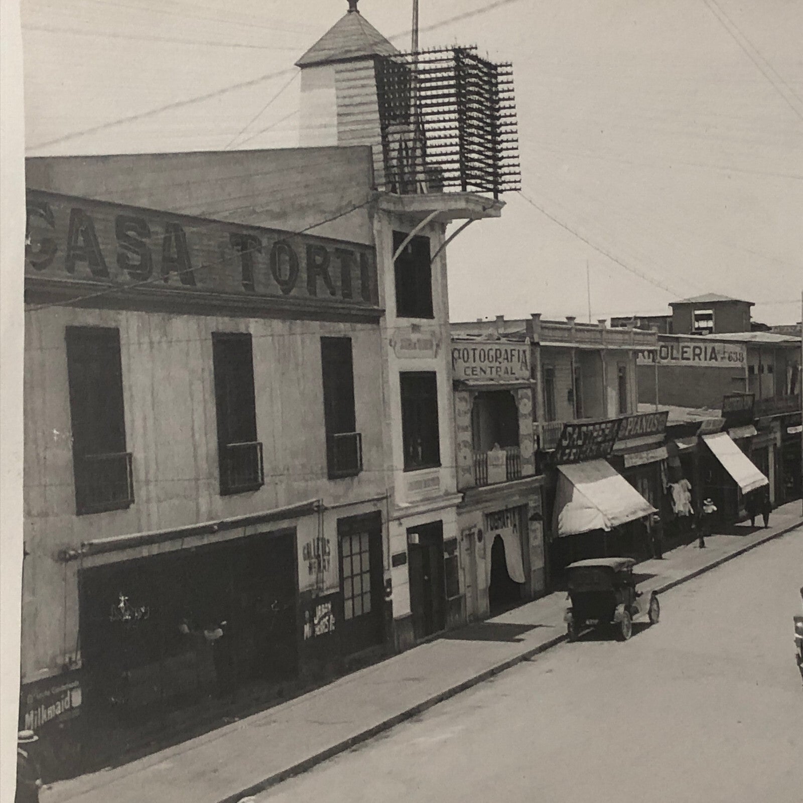 Vintage Street Scene Photo Photograph Spanish Shops Cars People South America ? 