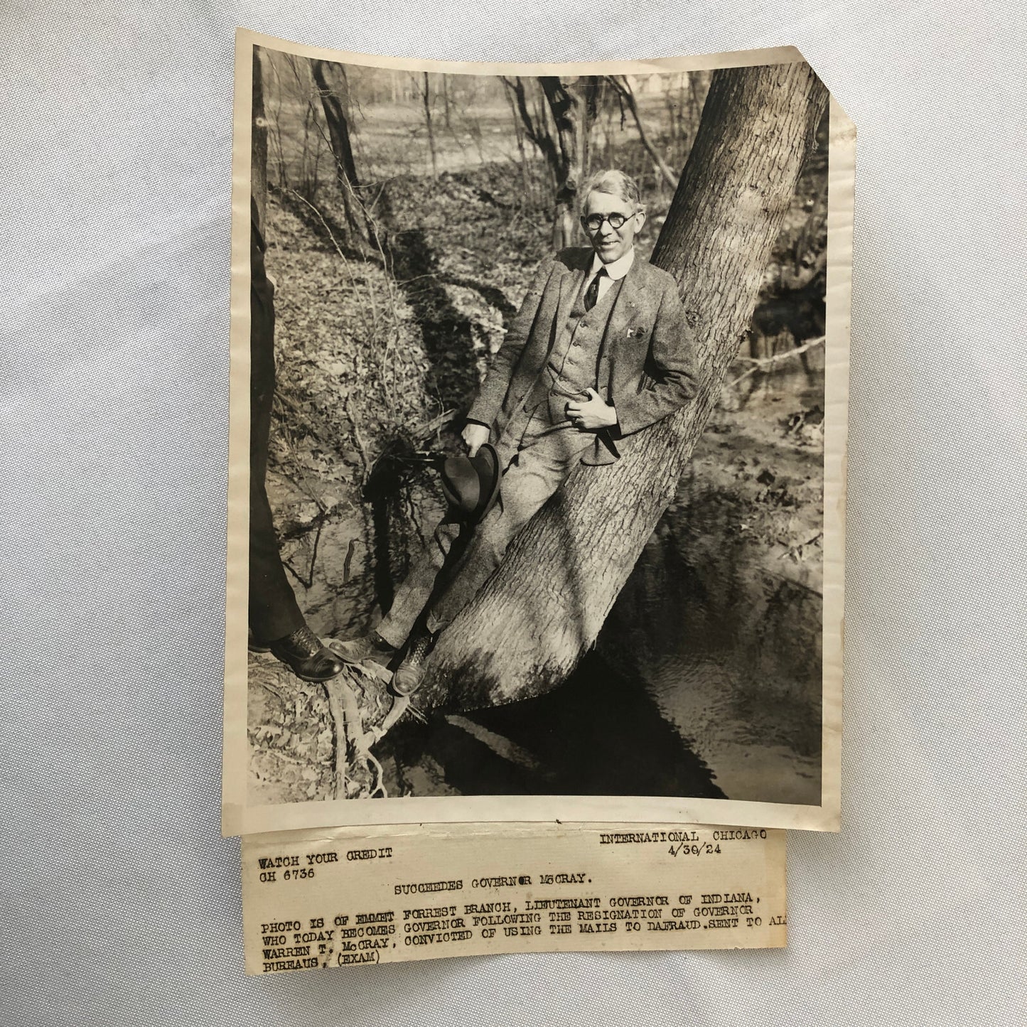 Press Photo Photograph Indiana Governor Emmet Forrest Branch Portrait 1924