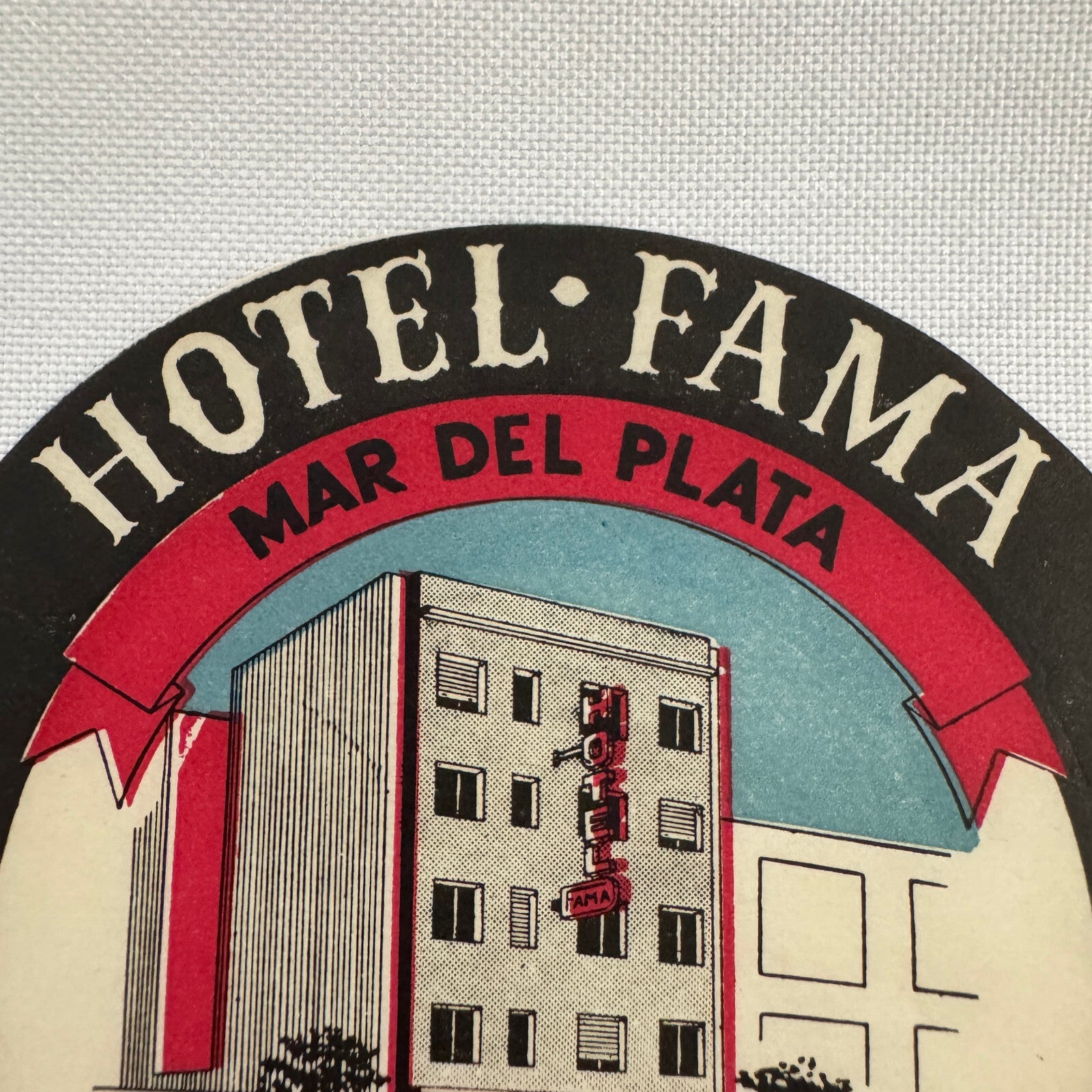 Vintage Hotel Travel Luggage Label Argentina Hotel Fama Mar Del Plata Argentine