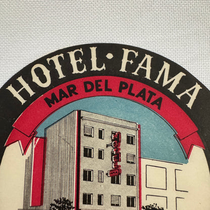 Vintage Hotel Travel Luggage Label Argentina Hotel Fama Mar Del Plata Argentine