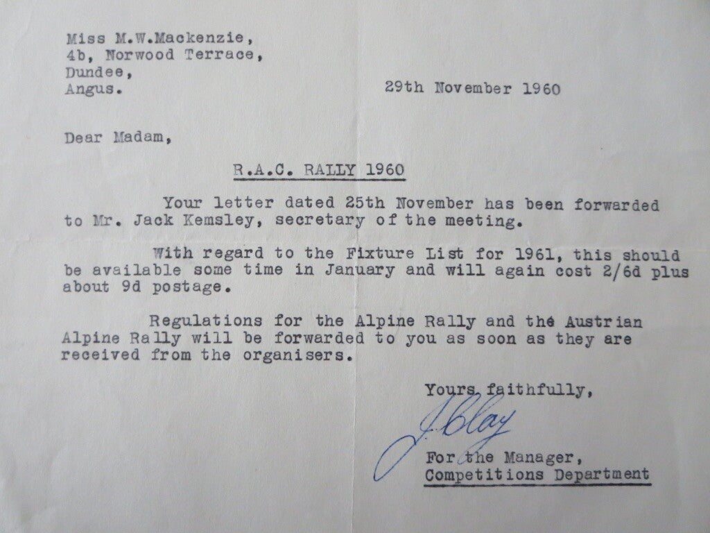 1960 Royal Automobile Club London Letter Letterhead
