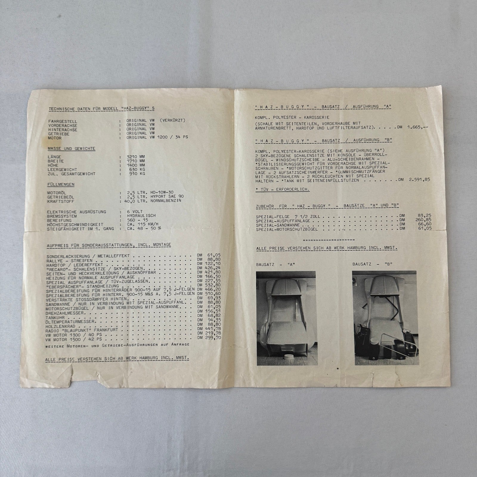 Haz Buggy Dune Buggy Vintage Brochure Flyer Advertisement Ephemera Car GERMAN