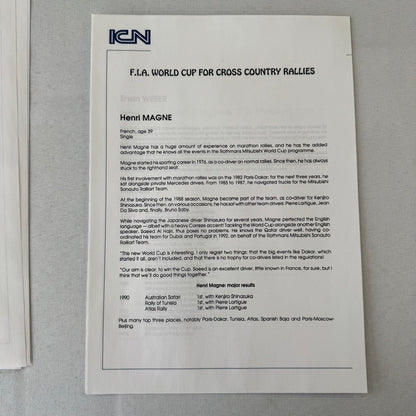 Rothmans Mitsubishi Pajero Rally Rallye Racing Press Kit 1993 FIA Cross Country